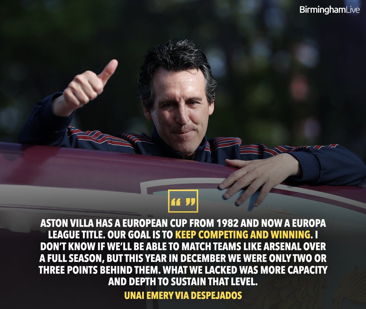 johntownley11's tweet photo. Unai Emery does not want to stop at winning the Europa League... 🏆

#AVFC https://t.co/KWWPU379NE