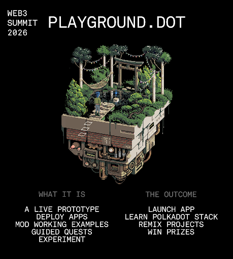 paritytech's tweet photo. Most developer experiences begin with friction:
Install this. Configure that. Read the docs.

At Web3 Summit 2026, Playground . dot starts differently.

Start with a working app. Modify it. Experiment. Deploy your own version in ~30 mins.

Decentralized hosting. Data. Domains. Private accounts by default.

Parity engineers will be on hand to guide and help, but the idea is that even a total novice could deploy a fully decentralized app.

Build. Deploy. Vote. Climb the leaderboard.