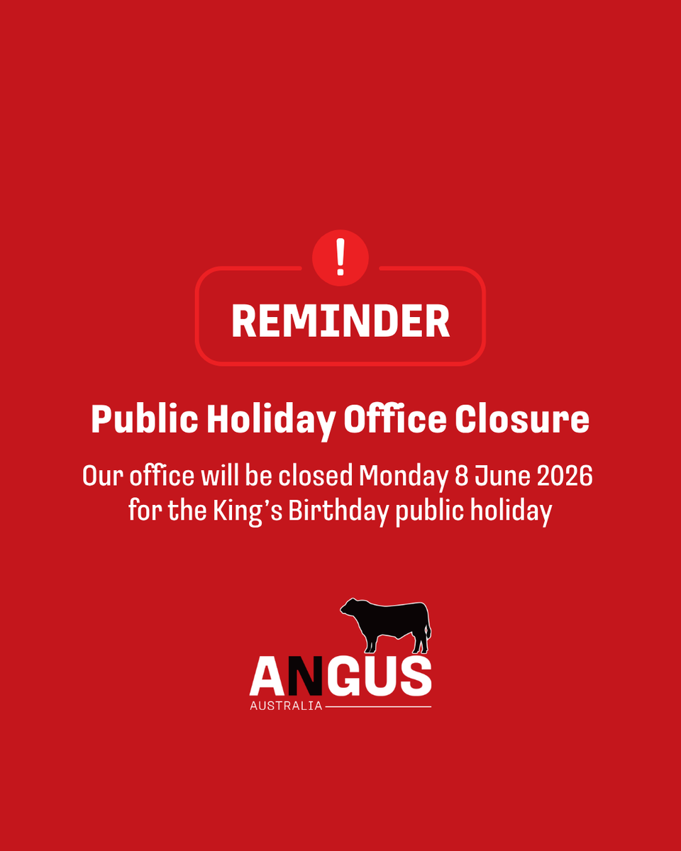 angusaustralia's tweet photo. The Angus Australia office will be closed on Monday, 8th June, for the King's Birthday public holiday.
#angusaustralia #anguscattle #beefindustry #anguspremium #angusforeverysystem #angusbeef #blackangus #angus https://t.co/qiUOQDSkxZ