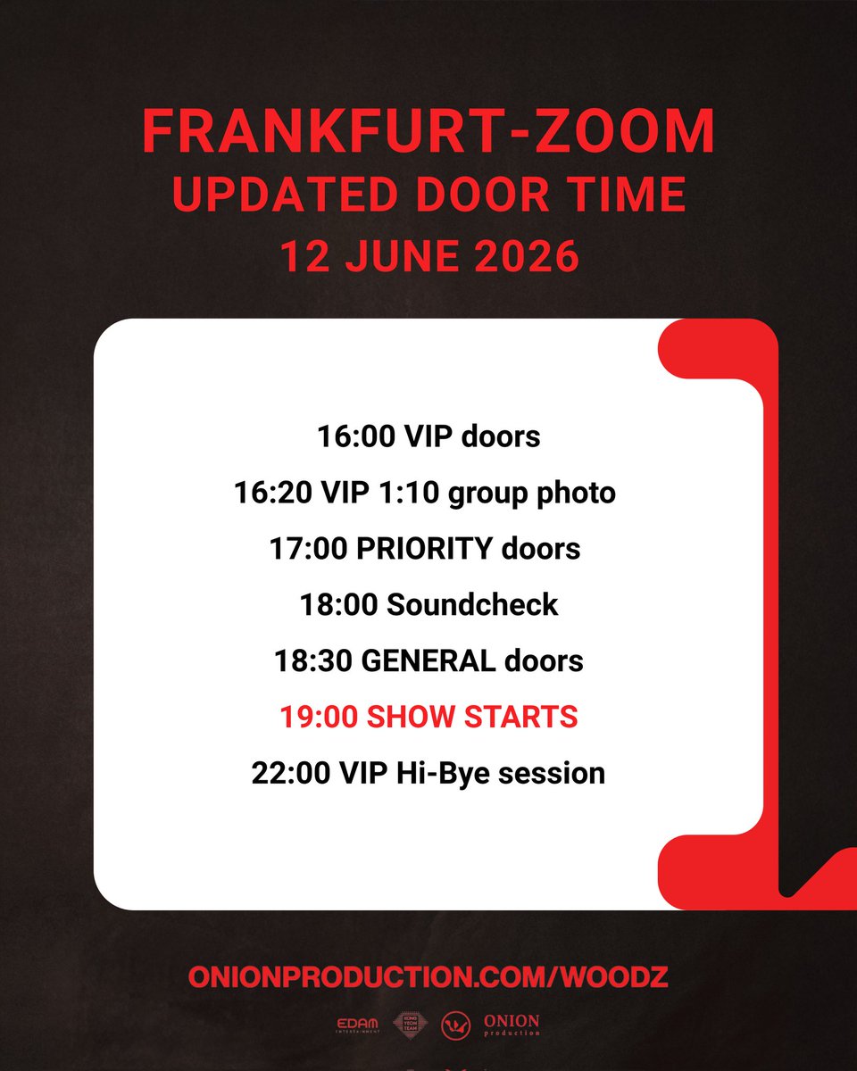 onionprdctn's tweet photo. 📢 The Q&A is now out, along with updated door times! Please make sure to check the entry schedule carefully before attending the event. ✨

Official ticket link: https://t.co/kO7Yi9gbMk

2026 WOODZ WORLD TOUR 'Archive. 1'

[Europe]
📍 07.06.2026 ➫ Berlin ➫ Columbiahalle
📍 10.06.2026 ➫ London ➫ Troxy
📍 12.06.2026 ➫ Frankfurt ➫ Zoom
📍 13.06.2026 ➫ Paris ➫ Salle Pleyel

WOODZ, an artist needs no introduction. With over 1 billion streams worldwide, WOODZ has firmly established himself as one of the most compelling voices in modern Korean alternative rock. Anthems including Drowning, AMNESIA, I Hate You, Love Me Harder, and Sun or Suck alone have amassed over 500 million streams, cementing his reputation as one of the genre’s most celebrated names. Following his sold-out 2023 world tour, WOODZ achieved an extraordinary milestone during his Korean military service as Drowning rose to No.1 on the music charts.

Now, the endless drowning rain finally comes to an end for MOODZ. Spring returns as WOODZ makes his long-awaited debut full album＇Archive. 1＇, and reunites with fans across the world. Prepare to fall in love once again as WOODZ takes the stage with electrifying energy and the emotional depth that defines his music.

#WOODZ #우즈
#Archive1 #Archive1_in_Europe
#OnionProduction @onionprdctn