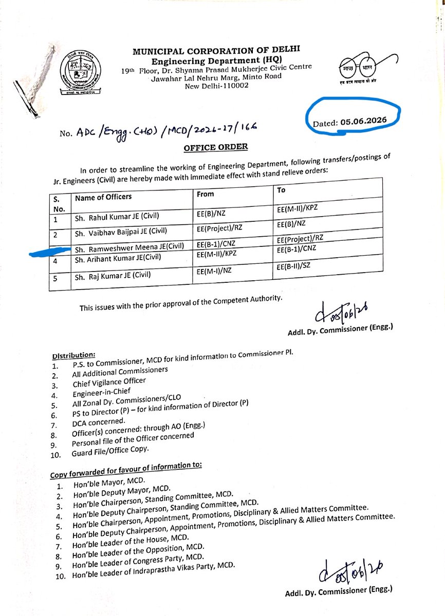 PressSubodhJain's tweet photo. वसूली के लिए हेराफेरी करके फर्जी रिपोर्ट बनाने के आरोपी @DCCNZMCD के तीन धुरंधरों को यहां से दफा कर दिया गया है।
इनमें #Bldg_I में तैनात #AE_Anil_Bansal और #JE_RS_Meena के अलावा इलाके में वसूली के लिए मशहूर बेलदार #Sahid_Khan शामिल है।
मामला #Defence_Colony का है, जहां एक बिल्डिंग का निर्माण पूरा होने से पहले ही वसूली गैंग ने #Completion_Certificate दे दिया गया था।
3 जून को इस मामले में वसूली गैंग की कारगुजारी का खुलासा हुआ था, जिसमे यह भी सामने आया था बंसल और मीणा ने 25 लाख रिश्वत लेकर इस कारनामे को अंजाम दिया था।
हैरानी की बात है कि निगम को बाप की दुकान समझने वाला #JE_Meena तो निरीक्षण के दौरान अवैध उगाही के आरोपी बेलदार #Sahid को साथ लेकर मौके पर गया था।
बताया जाता है कि लगातार हो रही किरकिरी और कारनामों के खुलासे के बीच अपनी छवि बेहतर करने की कोशिश में की गई कारवाई के तहत #AE_Anil_Bansal और बेलदार #Sahid_Khan को शाहदरा उत्तरी तो #JE_RS_Meena को रोहिणी भेजा गया है।
@PMOIndia @HMOIndia @LtGovDelhi @CMODelhi @MCD_Delhi @BJP4Delhi