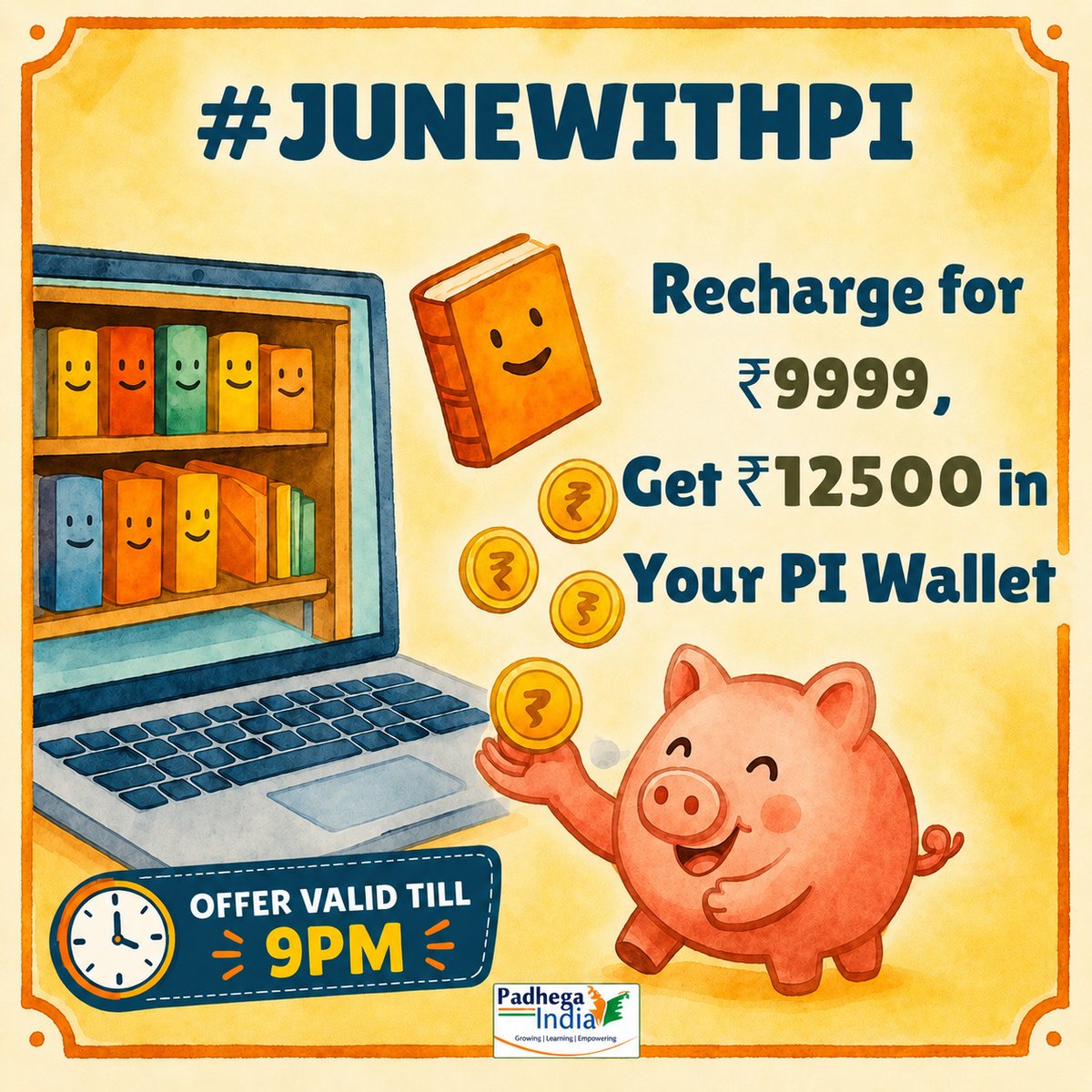 PadhegaIndia_'s tweet photo. #PIFlashSale 💮 #PIWallet
Dear Readers : We are happy to offer you an incredible deal, valid only till 9 PM, today.
Recharge for ₹9999 and get ₹12500 (additional bonus amount of ₹2501) instantly.
Limited time offer, don't miss!
Recharge #PIWallet Now 👉 https://t.co/kpTNtgu7lU https://t.co/Guc5uaqgdZ