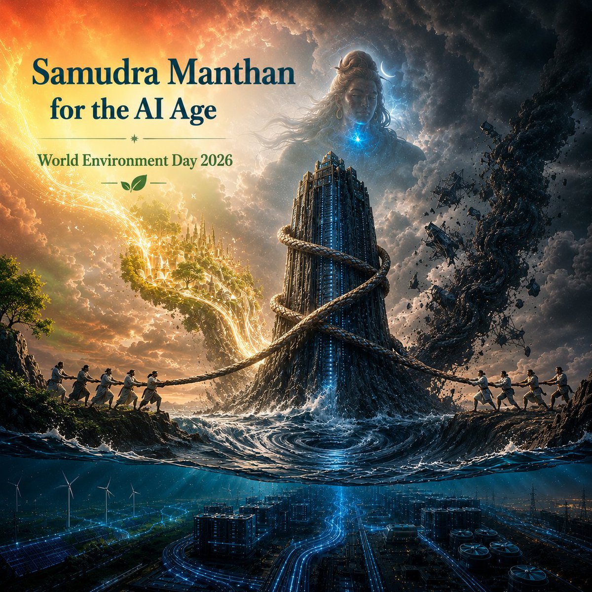TheVineetMittal's tweet photo. Before the nectar came the poison.

That is the lesson of Samudra Manthan, and I find it more relevant to our AI moment than almost anything written about technology this year.

We talk endlessly about what AI can do. We talk far less about what AI runs on. Energy demand from AI-focused data centres surged 50% in 2025 alone. By 2030, the sector's electricity consumption is set to nearly double. For India, our own data centre energy footprint is projected to more than double in the same period.

This is the infrastructure question hiding beneath the innovation headline.

On World Environment Day, I return to our oldest stories to find that some truths travel well across centuries.

Read the blog linked below.

https://t.co/DxqkQhrU5F 

@avaadagroup @AvaadaElectro