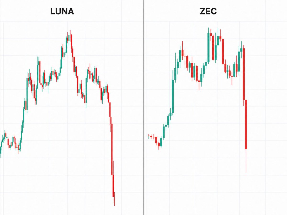 QFSignals's tweet photo. $ZEC is starting to look a little too much like $LUNA.

Fast breakdown. Panic momentum. Same movie? https://t.co/7zOosUOwLk