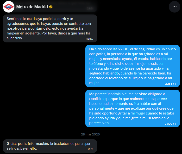 Zangaroth's tweet photo. @Elena742023 @metro_madrid Aquí la prueba de que lo puse en conocimiento, el aviso lo di yo en lugar de mi mujer porque ella llegó a casa llorando y con un ataque de ansiedad, y repito, a @metro_madrid le da absolutamente igual, aun me cruzo al tipo cada semana, el día que me pille cruzado veremos qué pasa https://t.co/yQPyYisLxX
