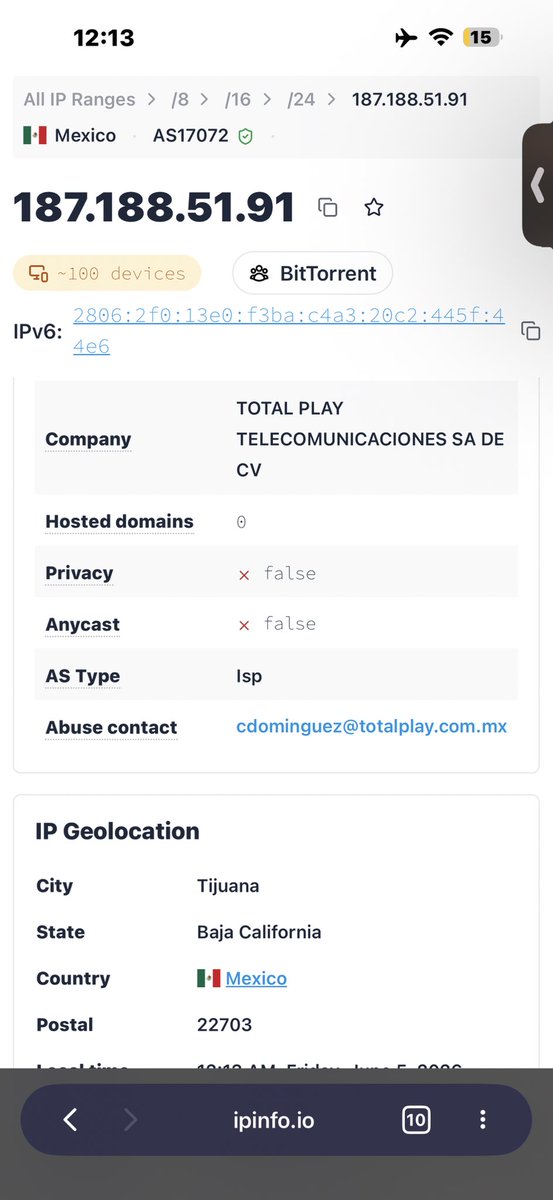 Breadfrenc6nly's tweet photo. Súper extraño hoy 
Ni salgo del domicilio pero aquí la IP aparece que estoy en otra locación. 
@totalplaymx 
Ayuda con esto por favor. https://t.co/igpPMNTFqu