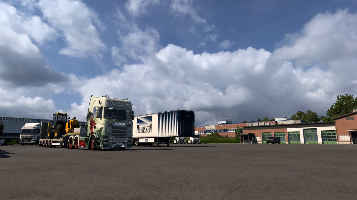 billy_speed's tweet photo. Euro Truck Simulator 2 I am carrying Telescopic Handler JCB 540-180 I start in Eindhoven end was Bremen I am leaving the depot and I see cool artwork then in traffic doing my trip out

#EuroTruckSimulator2
 #ets2
@SCSsoftware
@ScaniaGroup https://t.co/wbLwiujNdO