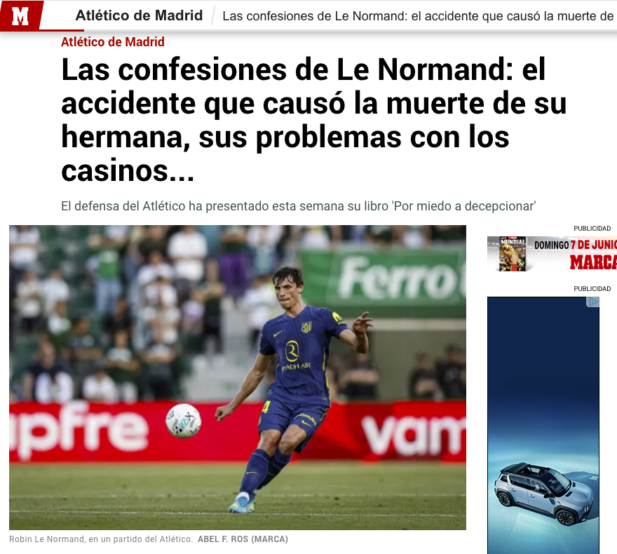abelfros's tweet photo. 📰 Publicación en diario @marca; las confesiones del jugador atlético #LeNormand en la presentación de su libro 'Por miedo a decepcionar'.

https://t.co/SAhMmskddL 

#fotografiadeportiva #fotografiaactualidad  #fotografiaaccion #fotografiaprensa #photojournalism https://t.co/UwjPogIZht