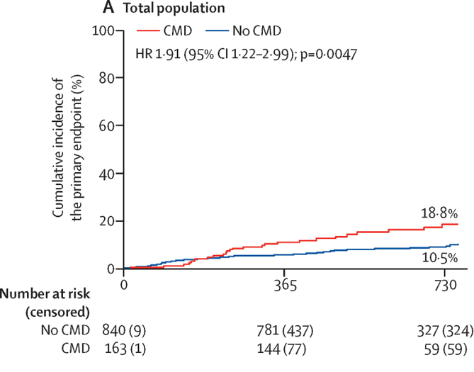 gbiondizoccai's tweet photo. In a study including 5764 patients undergoing coronary angiography, microvascular dysfunction coexisted with epicardial CAD and was associated with a higher risk of the composite of death, MI, revascularisation, or hospitalisation for HF https://t.co/JZwI7lRmV8 @TheLancet https://t.co/dIU3irCeTN