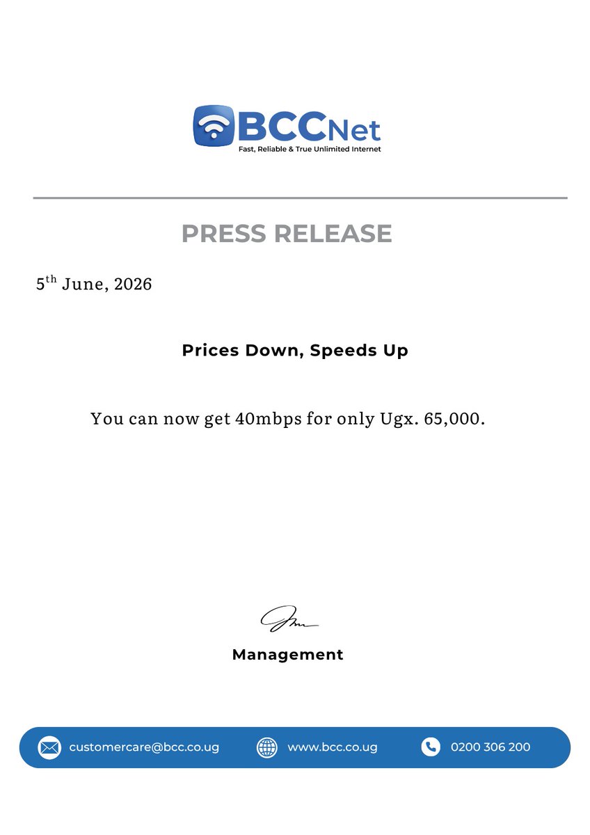 BCC_UG's tweet photo. BCCNet: Higher Speeds. Lower Prices. https://t.co/tsW11bpZzL