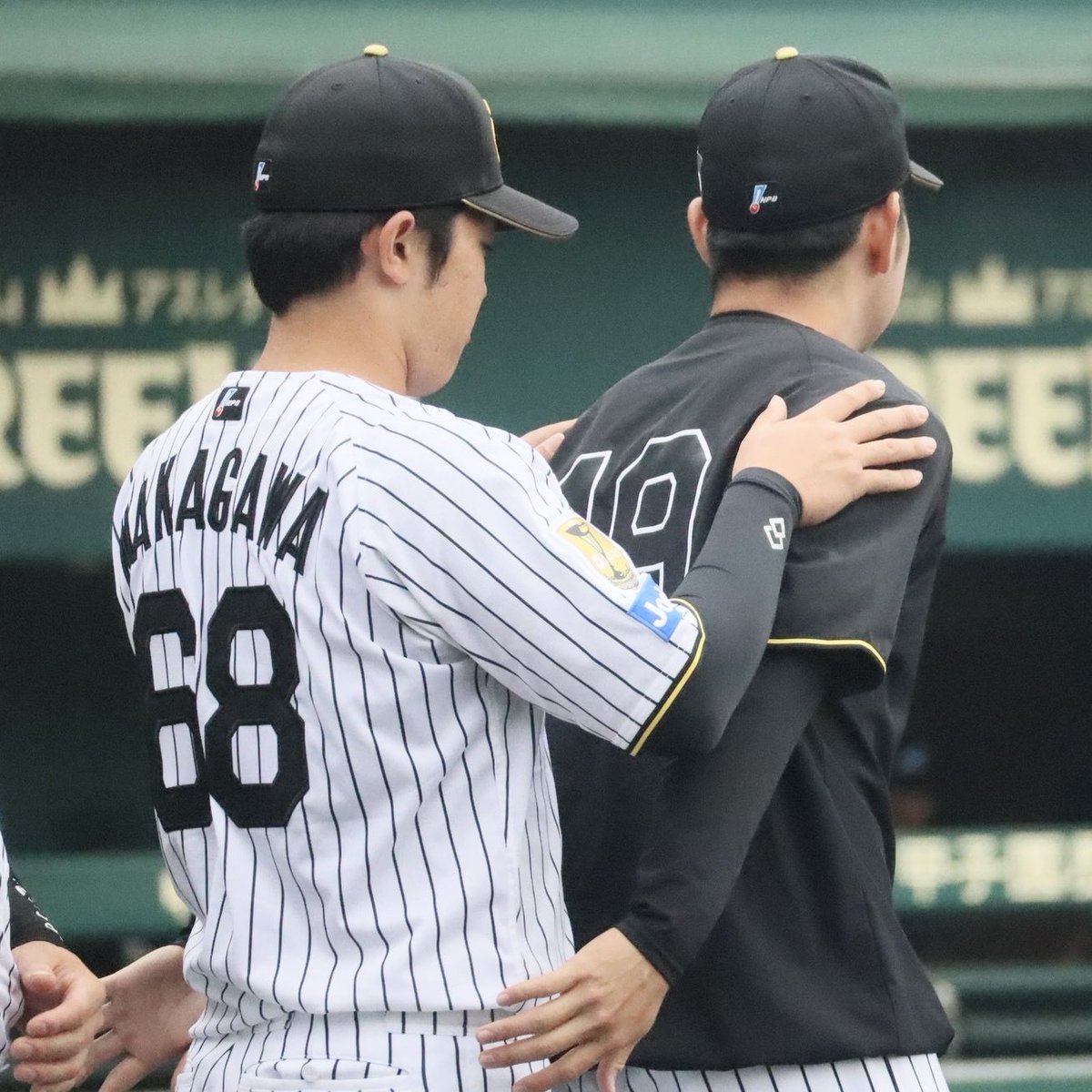NikkanNaruohama's tweet photo. 【ファーム情報】

２軍オリックス戦は１ー０で勝利！

プロ初先発だった下村投手はナインからも祝福☺️

初勝利を挙げたドラ４早瀬投手は桐敷投手から両手でウイニングボールを受け取り、大事そうに握っていました☺️

#阪神タイガース https://t.co/YsCA7n8smc