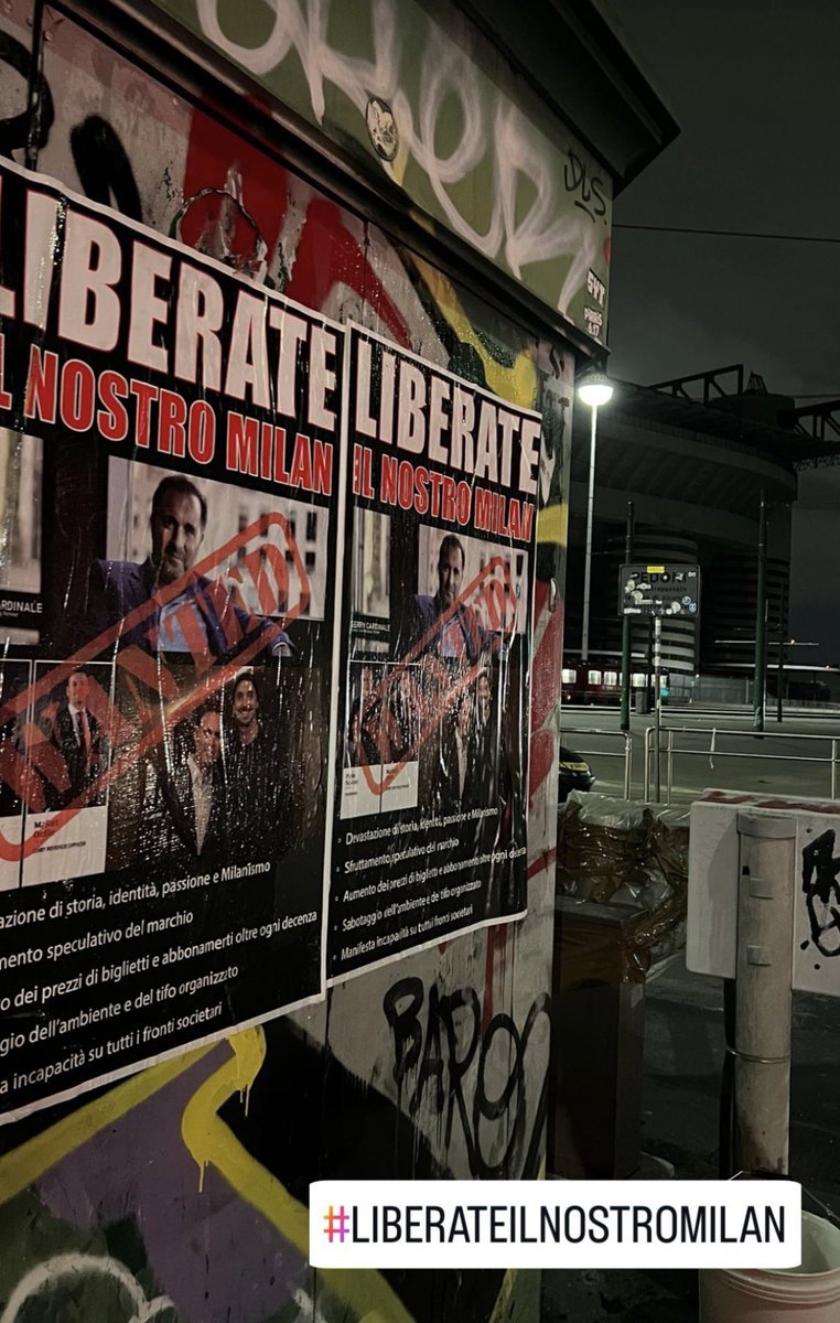 rossonerifreak's tweet photo. ultras Curva Sud melajutkan protes terhadap RedBird/Cardinale dengan memasang poster di sudut-sudut kota Milan dengan tulisan 'BEBASKAN MILAN KAMI'. @AntoVitiello https://t.co/klk9a1Kjw9