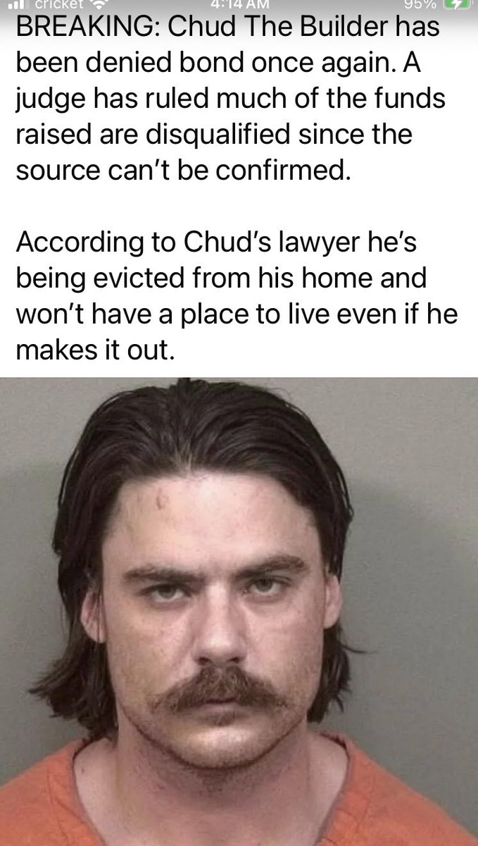 Suzierizzo1's tweet photo. Oh no poor Chud the Builder aka Dalton Eatherly isn’t able to bond out of jail &amp; he’s being evicted from his home &amp; won’t have a place to live if he makes it out of jail. Does anyone really care because he shouldn’t even get a bond &amp; if it were a black person they sure wouldn’t. https://t.co/i8BFtnzcnC