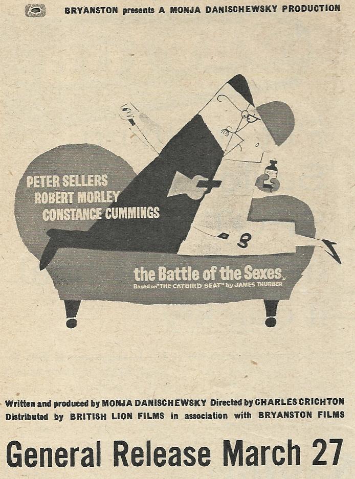 PrintFilm's tweet photo. Peter Sellers
Robert Morley
&amp; Constance Cummings
in The Battle Of The Sexes.
Photoplay April 1960. https://t.co/dKrH4TcmUu