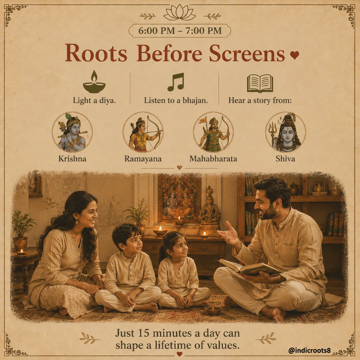 indicroots8's tweet photo. Just 15 minutes a day can shape a lifetime of values!
- Indic Roots

#Hinduparenting https://t.co/bHJ46xiVMs