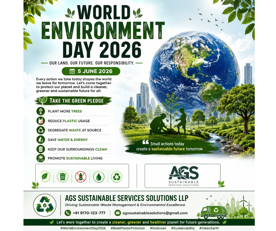 AgsLLP777's tweet photo. 🌍 This World Environment Day 2026, let's commit to a cleaner, greener, and more sustainable future. Every small action counts. 🌱♻️

#WorldEnvironmentDay2026 #GoGreen #Sustainability #BeatPlasticPollution #SaveEnvironment #GreenFuture https://t.co/LIHMlgPYsJ