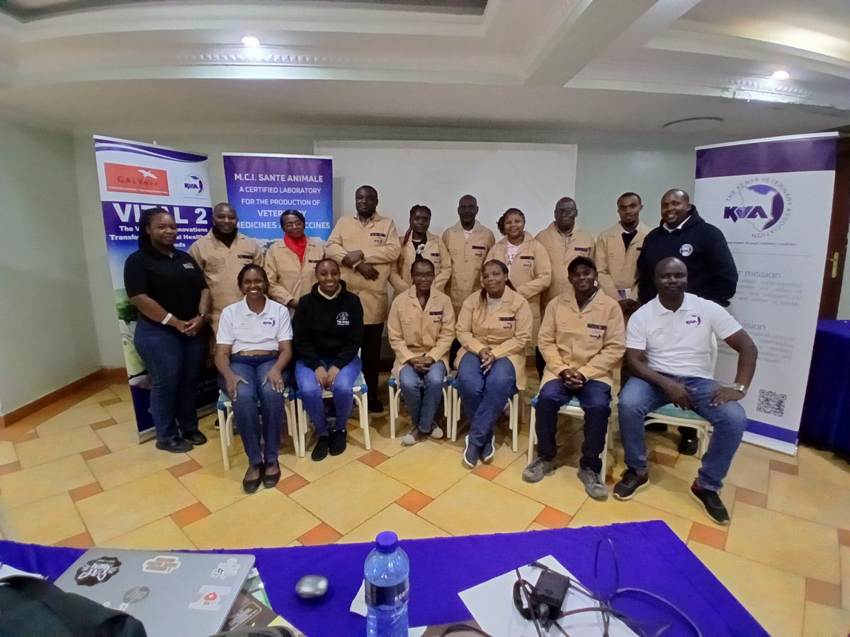 VeterinaryKenya's tweet photo. KVA &amp; KWVA trained Ngong agrovets on vaccine handling, priority diseases, farmer engagement and sustainable animal healthcare under the VITAL 2 Programme. @galvmed
#VITAL2 #KenyaVeterinaryAssociation #KenyaWomenVetAssociation #LivestockHealth #Agrovets #OneHealth https://t.co/wnuxPlqYV7