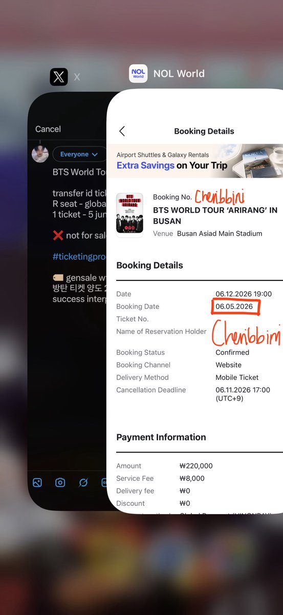 cheribbini's tweet photo. BTS World Tour ARIRANG in BUSAN

transfer id ticketing proof
R seat - global nol ticket
1 ticket - 5 june 2026 (day 1 - 6.12)

❌ not for sale ❌

#ticketingproofcheribbini

🏷️ gensale wts jastip jual tiket htb proxy 방탄 티켓 양도 2층 부산 concert bangtan success interpark https://t.co/6zaMh5crDS