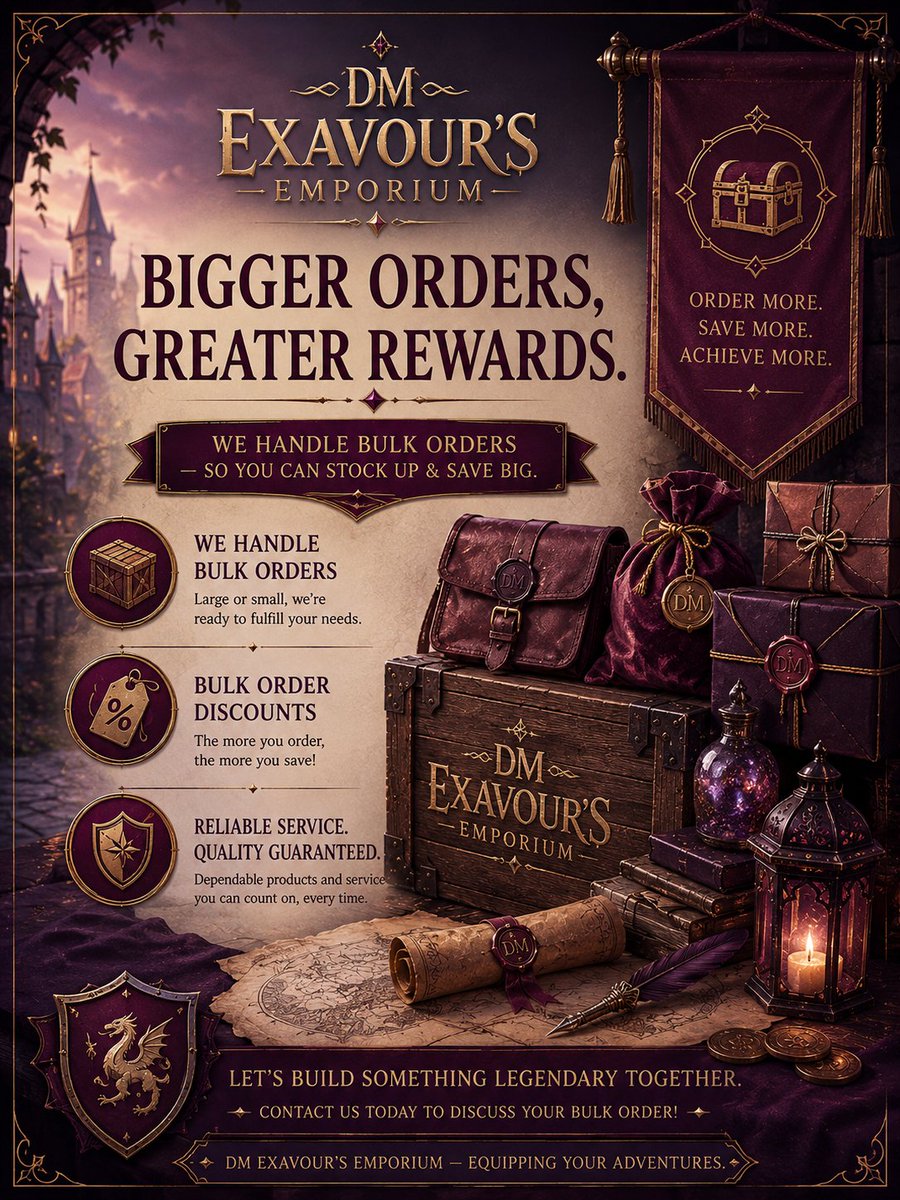 DMExavour's tweet photo. Big or small, we can handle all of your bulk order needs. Reach out to discuss pricing!

https://t.co/NkACKlvKgv https://t.co/4jV065VCI7