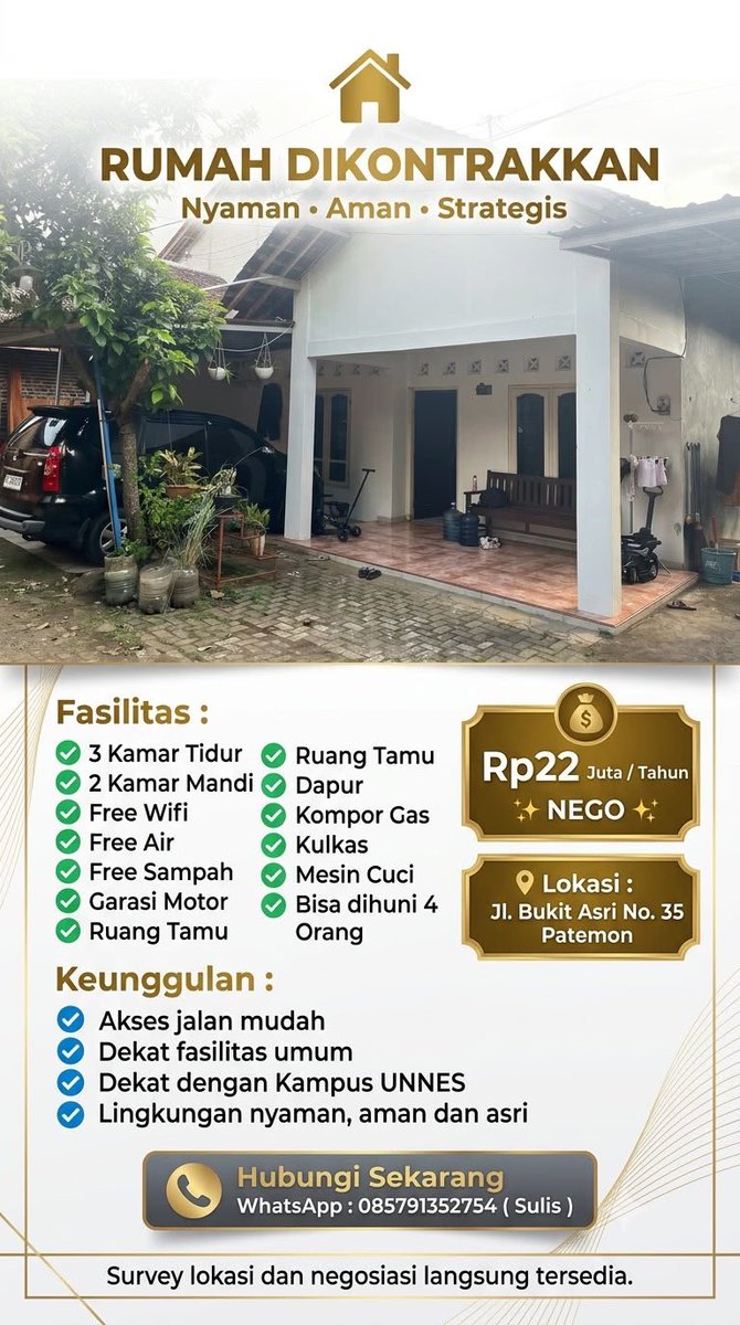 muffffyi's tweet photo. @unicefess Kalau mau cari kontrakaan tempat adem nyaman gak begitu ramai, 5 menit dari kampus unnes bisa DM ya🙌🏻
- 3 kamar tidur
- 2 kamar mandi 
- dapur bersama
- area parkir luas dijamin aman
- ruang tamu
- fasilitas : 
    1. Kulkas bersama
    2. Mesin cuci
    3. Free https://t.co/7HId5jr66A