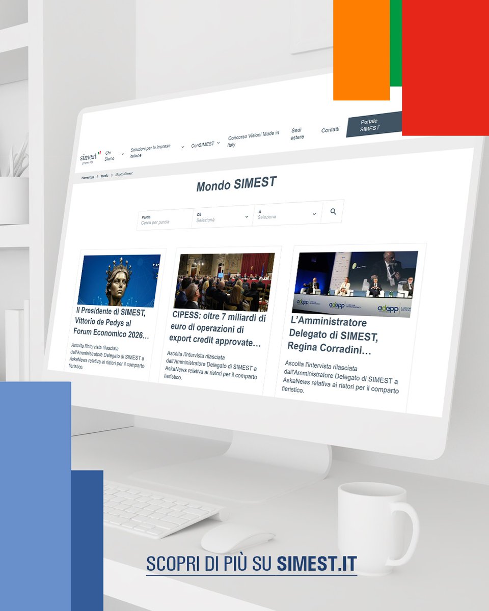 SIMEST_IT's tweet photo. È online Mondo SIMEST, il nuovo spazio del nostro sito che racconta, in un unico luogo, le iniziative, gli eventi e i progetti che ci vedono al fianco delle imprese italiane, in Italia e nel mondo.

Una finestra sempre aggiornata sulle attività che portiamo avanti ogni giorno per sostenere la crescita internazionale del Sistema Paese: incontri, missioni, appuntamenti sul territorio e occasioni di confronto che ci permettono di essere vicini alle aziende e alle loro esigenze.

Vuoi scoprire dove siamo stati negli ultimi giorni e quali iniziative abbiamo realizzato?

Scopri Mondo SIMEST 👇 https://t.co/DK730W7I7V

#internazionalizzazione #export #MadeinItaly #5giugno2026