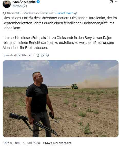 Tamrico2022's tweet photo. Freunde, schon alle abgestimmt? Ich möchte wirklich, daß die Geschichte von Oleksandr Hordienko uns alle erreicht. 
russische Drohnen jagen weiterhin Landwirte und eigentlich alle Menschen in der Ukraine. 
Ich bin Menschen wie @IvAnt_21 sehr dankbar, daß wir davon erfahren. https://t.co/eqtzeS8wFz