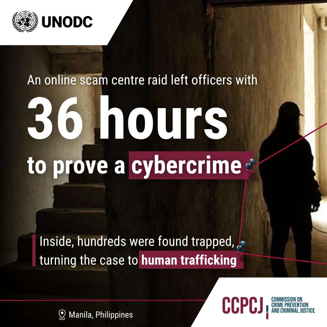 UNODC_ROCA's tweet photo. Behind online scam operations are often victims of trafficking for forced criminality.

People are lured by fake job offers and forced into online scam operations run by organized criminal networks.

At #CCPCJ35, countries are discussing stronger responses.
https://t.co/Dah1akhbEw