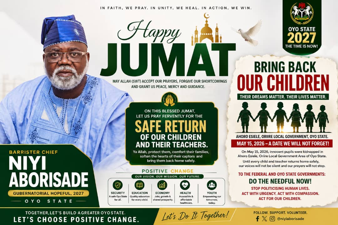 DadaOladejo's tweet photo. JUMAT: Let Our Prayers Ascend for Safe Return of Oriire Pupils, Teachers — Aborisade
https://t.co/MPMlNvQK1K https://t.co/dlAhvDRZfc