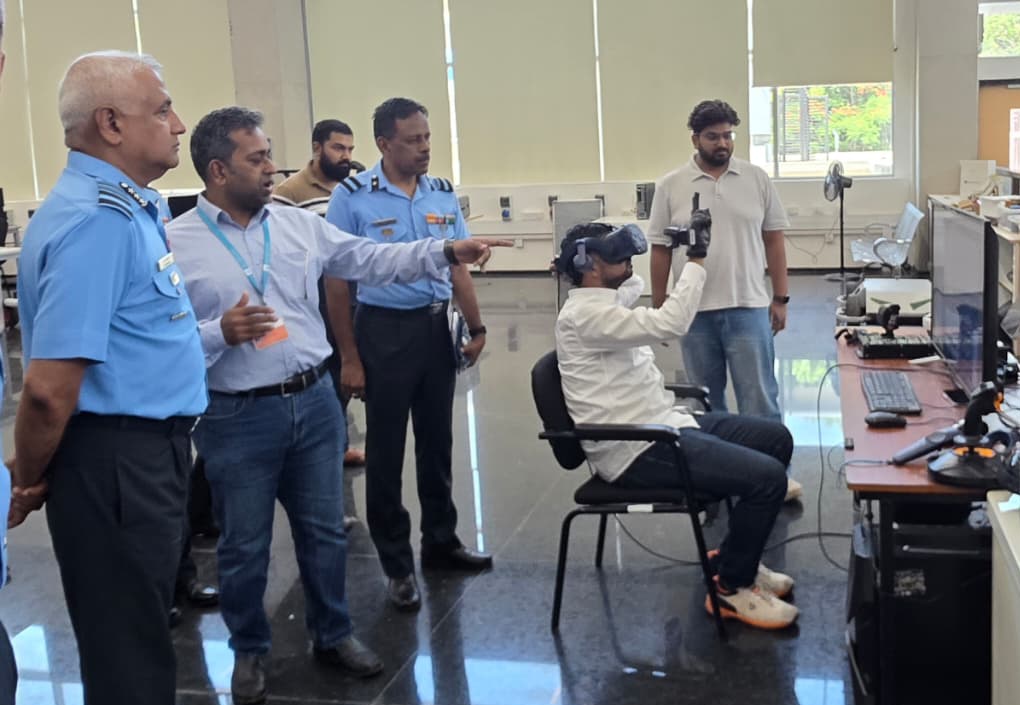 IndiaDecodeIn's tweet photo. Air Marshal S. Shrinivas, AOC-in-C Training Command, visited IISc Bangalore and interacted with faculty members, researchers, and startup representatives to strengthen defence-academia, collaboration and promote an indigenous defence startup ecosystem.

The Air Marshal was accompanied by the Commandant of Training and Technical Operations (CTTO), HQ Training Command, along with officers from the Air Force Technical College and the Regional Aerospace Innovation Division.

During the visit, he reviewed the progress of ongoing defence projects, explored new avenues for collaboration, and held discussions with the Director of IISc Bangalore and the Director of the Foundation for Science Innovation and Development.