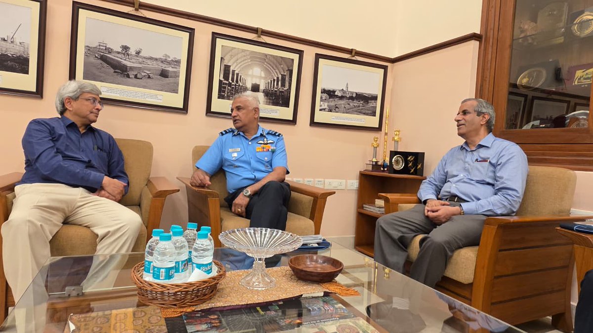 IndiaDecodeIn's tweet photo. Air Marshal S. Shrinivas, AOC-in-C Training Command, visited IISc Bangalore and interacted with faculty members, researchers, and startup representatives to strengthen defence-academia, collaboration and promote an indigenous defence startup ecosystem.

The Air Marshal was accompanied by the Commandant of Training and Technical Operations (CTTO), HQ Training Command, along with officers from the Air Force Technical College and the Regional Aerospace Innovation Division.

During the visit, he reviewed the progress of ongoing defence projects, explored new avenues for collaboration, and held discussions with the Director of IISc Bangalore and the Director of the Foundation for Science Innovation and Development.