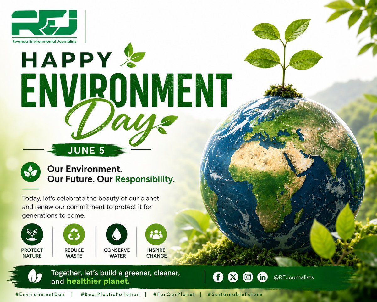 EnviroRwanda's tweet photo. 🌍 Happy World Environment Day!

Protect Nature. Inspire Change. Act for Our Planet.
Together, let's build a greener, cleaner, and healthier future.

#WorldEnvironmentDay #RwandaEnvironmentalJournalists #ClimateAction #ForOurPlanet https://t.co/YXIEAcl8nJ