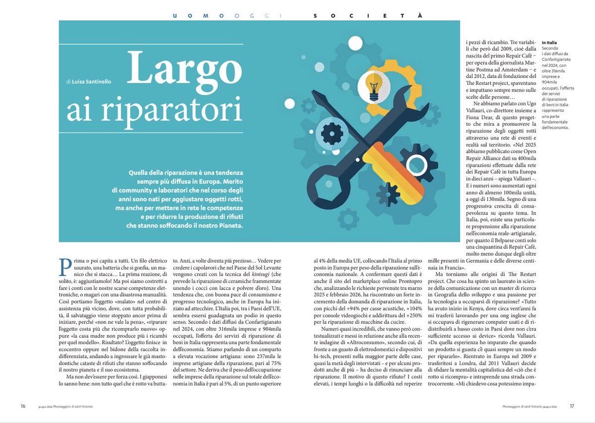 LSantinello's tweet photo. Quella della riparazione è una tendenza sempre più diffusa in Europa. Merito di community e laboratori che nel corso degli anni sono nati per aggiustare oggetti rotti, ma anche per mettere in rete le competenze e per ridurre la produzione di rifiuti.

https://t.co/eXXfw18l5D https://t.co/F6CT6a5XCx