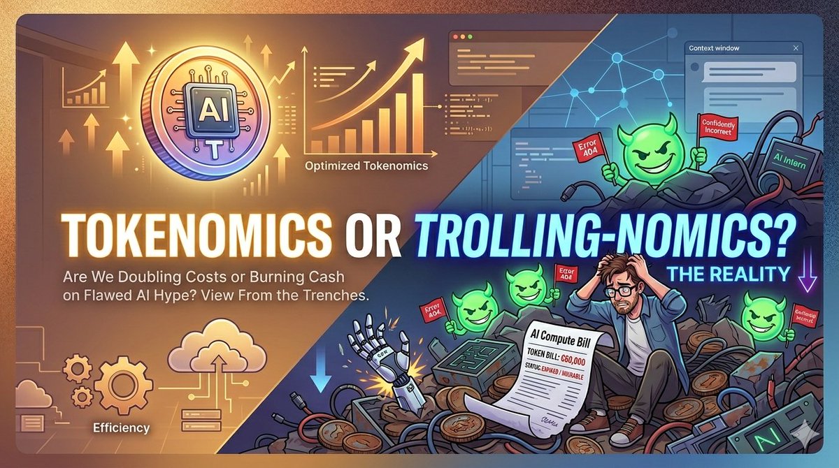 VacaByte's tweet photo. Are we just burning cash on #tokens and getting trolled by the hype?

Here is our founder's take on #AI adoption, featuring his personal story of losing €60 in less than a day with zero usable results. Link in the comment below 👇
#TechStrategy #Tokenomics #Founders https://t.co/P0faPsp6LS
