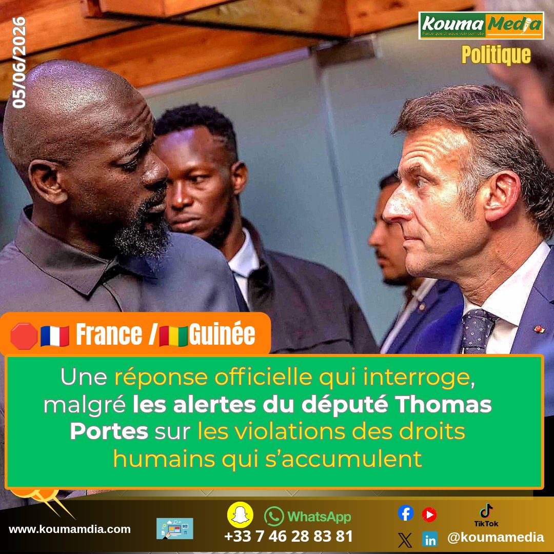 KoumaMedia's tweet photo. France–Guinée : une réponse officielle qui interroge, malgré les alertes du député Thomas Portes sur les violations des droits humains qui s’accumulent https://t.co/lmB7SXWrjb via @KoumaMedia https://t.co/a8EOCB8TG2