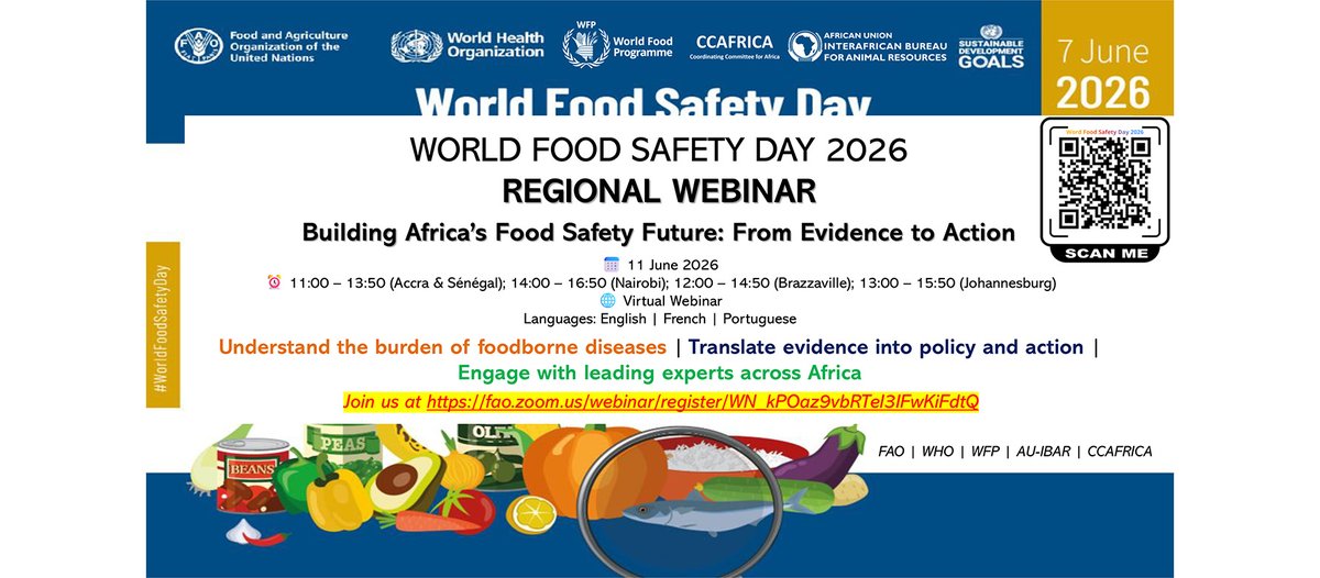 ILRI's tweet photo. How do we protect public health while securing livelihoods in Africa’s informal food markets? 🌍Join @ILRI Senior Scientist Silvia Alonso for the World Food Safety Day regional webinar: "Building Africa’s Food Safety Future: From Evidence to Action."🤝 Co-organized by @FAO, @WHO, @WFP, @au_ibar & @CCAFRICA2012 

📅 11 June 2026
🕒 14:00 EAT (Nairobi) | 11:00 GMT (Accra) | 13:00 SAST (SA)
🗣️ Eng / Fr / Port

Register:  https://t.co/ixqxzPcKiw🔗

#WorldFoodSafetyDay #FoodSafety #OneHealth