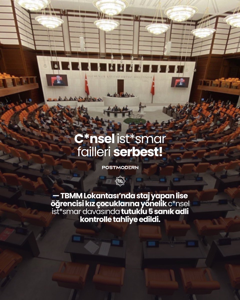 istbassavcisi's tweet photo. C*NSEL İST*SMAR FAİLLERİ SERBEST — TBMM Lokantası’nda staj yapan lise öğrencisi kız çocuklarına yönelik c*nsel ist*smar davasında tutuklu 5 sanık adli kontrolle tahliye edildi.

Ankara 57'nci Asliye Mahkemesi, 16 yıl 6 aya kadar hapis cezası istenen ve tutuklu yargılanan tüm sanıkların tahliyesine karar verdi.