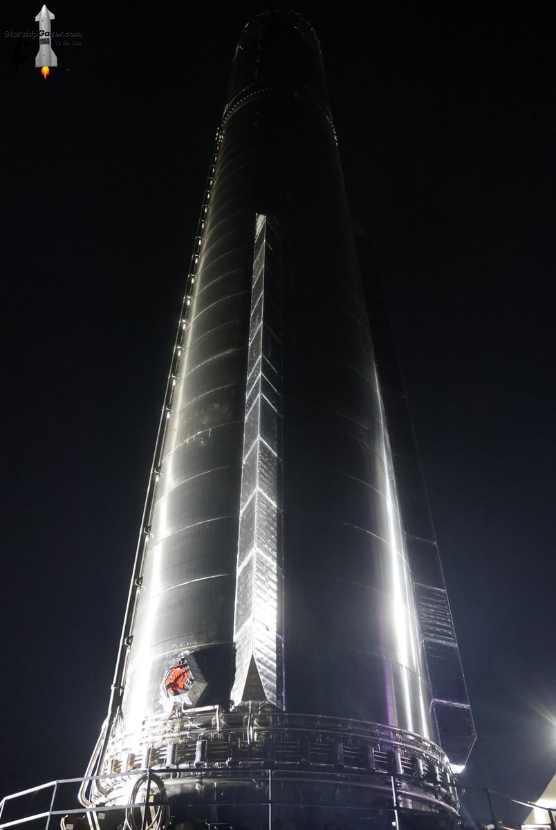 StarshipGazer's tweet photo. Super heavy booster 20 rolling out to Starbase Massey's test site tonight for initial cryo proof testing in preparation for Starship test flight 13.

6/5/26 https://t.co/9n0Bj0m4G9