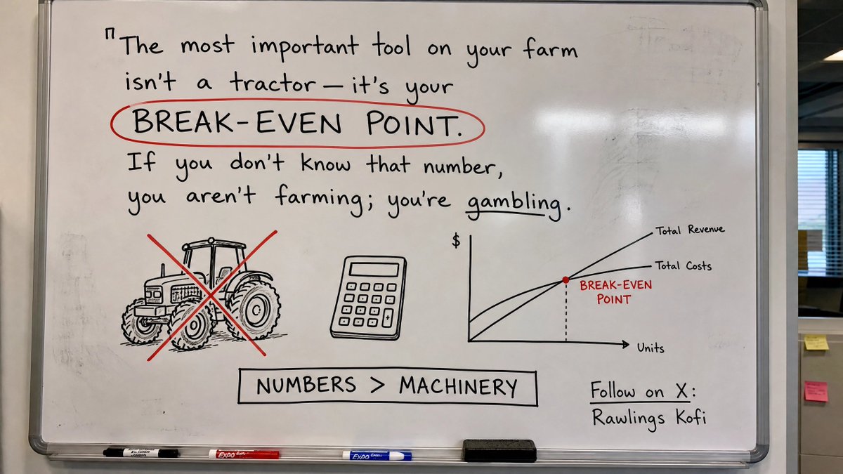 kofi_rawlings's tweet photo. The most important tool on your farm isn't a tractor - its your break even point. 

If you don't know that number, you aren't farming; you are gambling. 

#agribusiness #farming #zim https://t.co/uj0kn3S4K8