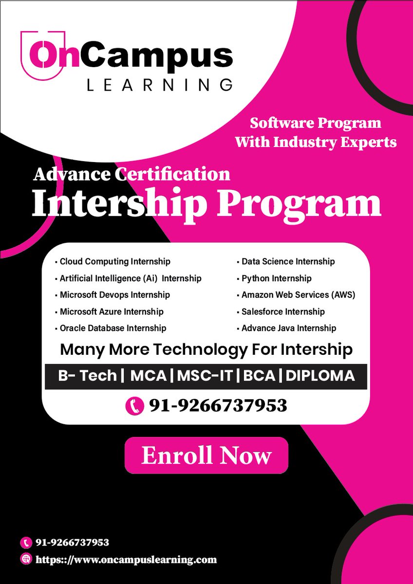 aglo360's tweet photo. 🚀 Take off the ground with your tech career at OnCampus Learning! Learn the hands-on experience in AI, Data Science, AWS, Python, Cloud Computing and more via industry-focused internship programs. 

📞 Contact: 9266737953
🌐 https://t.co/xxYsA03Qat

#OnCampusLearning #AWS https://t.co/u6X0mjbuNH
