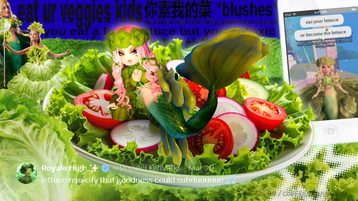 CoffeebeanYA's tweet photo. "Lettuce be glad~ Lettuce be grateful~"
Inspiration: Lettuce by f5ve
#royalehigh #rhtc https://t.co/eh5tYwM11H