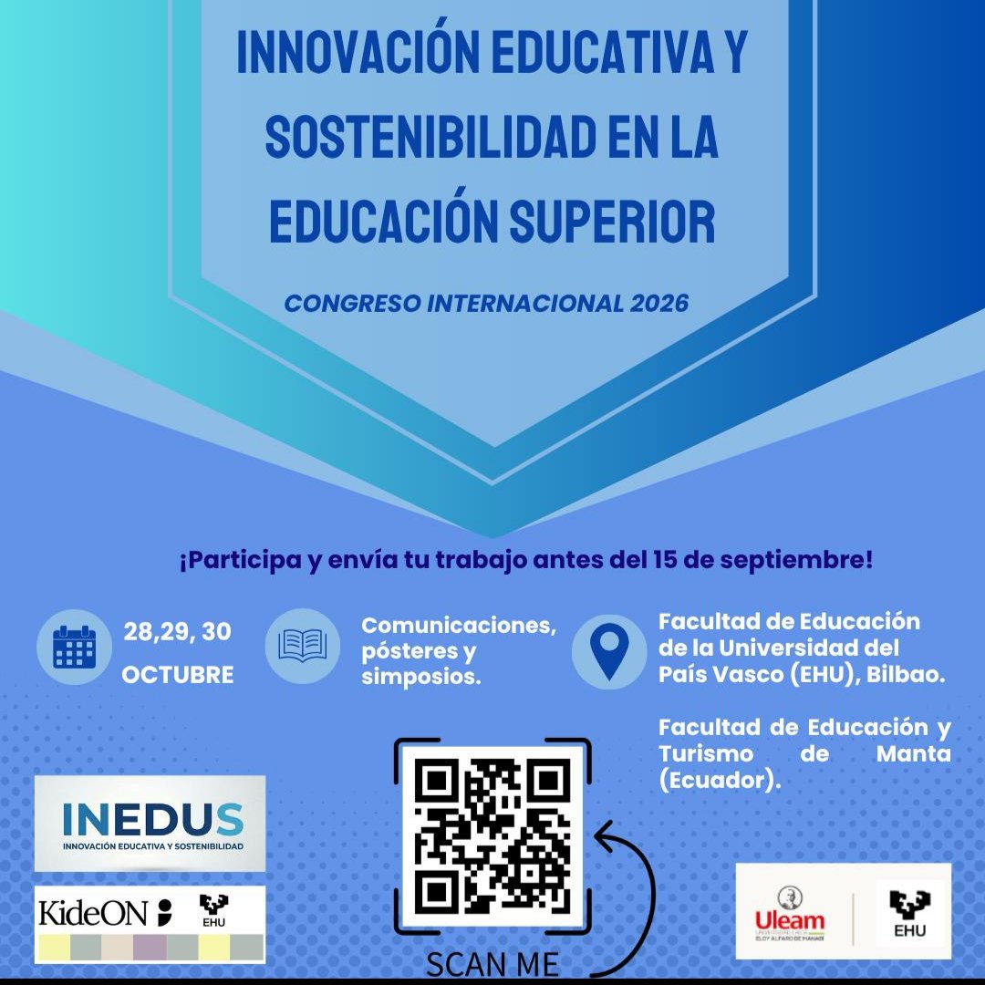 kide_on's tweet photo. - Dos sedes principales: la Facultad de Educación de la Universidad del País Vasco, Bilbao, y la Facultad de Educación y Turismo de Manta (Ecuador).
Si te interesa la innovación educativa y eres estudiante o profesor universitario, ¡presenta tu trabajo antes del 15 de septiembre https://t.co/bgAZ82MFBu