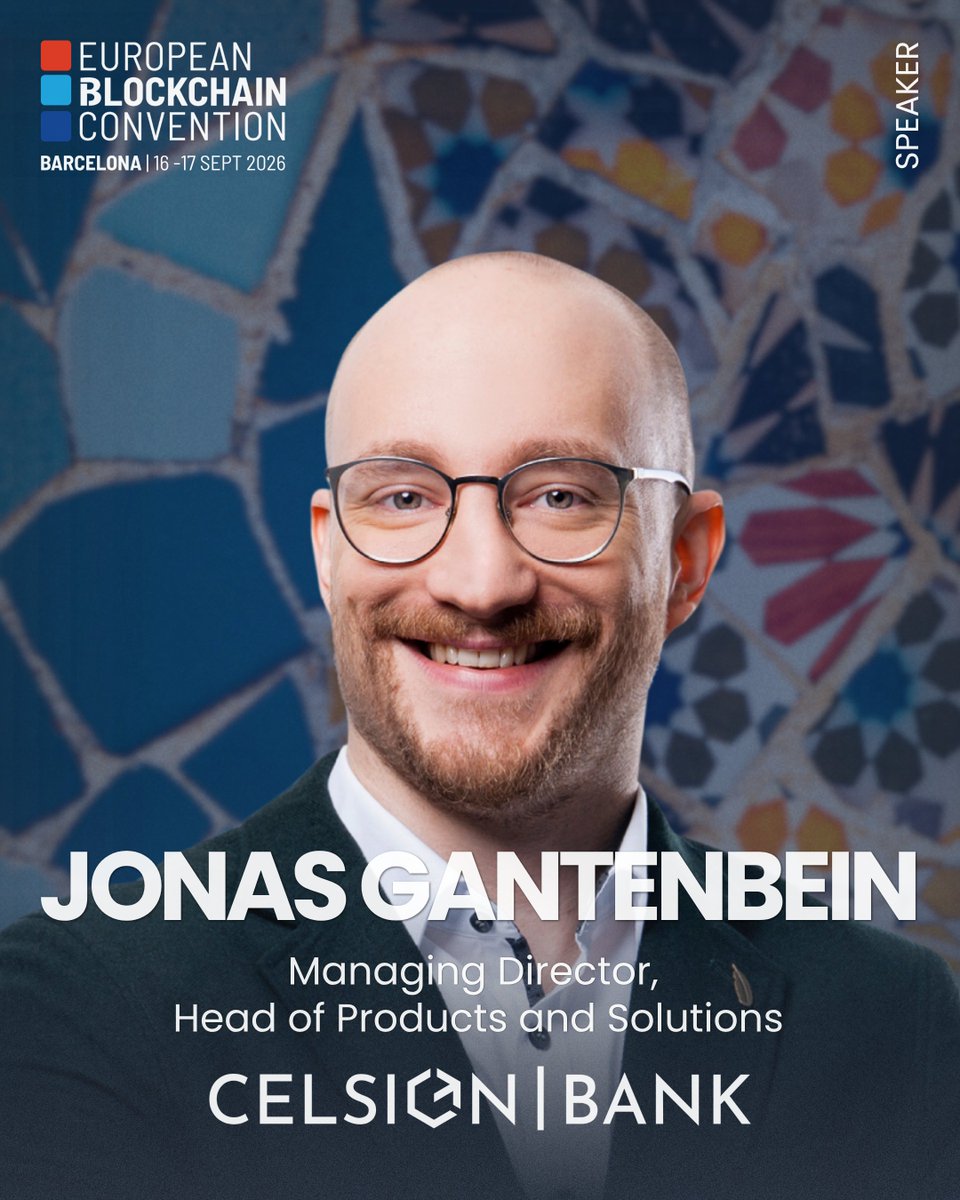 EBlockchainCon's tweet photo. EBC12 Speaker: Jonas Gantenbein | Managing Director, Head of Products and Solutions | Celsion Bank

Jonas Gantenbein brings expertise in institutional digital asset infrastructure spanning custody, trading, staking, and tokenisation. As former Head of Digital Assets at Bank Frick, one of Europe's early pioneers in blockchain banking, he led the bank's digital asset strategy, platform transformation, and MiCAR readiness initiatives.

He now serves as Managing Director and Head of Products and Solutions at Celsion Bank, a licensed Liechtenstein digital asset bank with MiCAR authorisation.

Join the leaders shaping digital assets in Barcelona on September 16 - 17:
https://t.co/SS1oYoYh5J