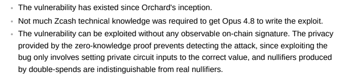 WazzCrypto's tweet photo. ZCash infinite mint bug was live for 4 years, it could mint infinite untraceable tokens completely undetected, and was discovered by simply using Opus 4.8 on MAX and telling the clanker "Audit the orchard circuit for any bugs that could lead to inflation or double-spend attacks" https://t.co/cVSsU5hOTy