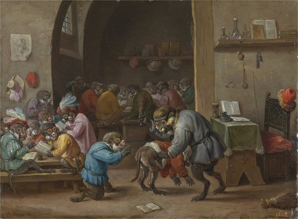 ColeccionMMoret's tweet photo. Fin de curso 

▪️David #Teniers el Joven. Monos en la escuela. Óleo sobre cobre, h. 1660. @museodelprado
▪️Jean Baptiste #Guélard. El maestro de escuela. Aguafuerte, h. 1730-1760. Colección Mariano Moret. https://t.co/KGWqHvscxj