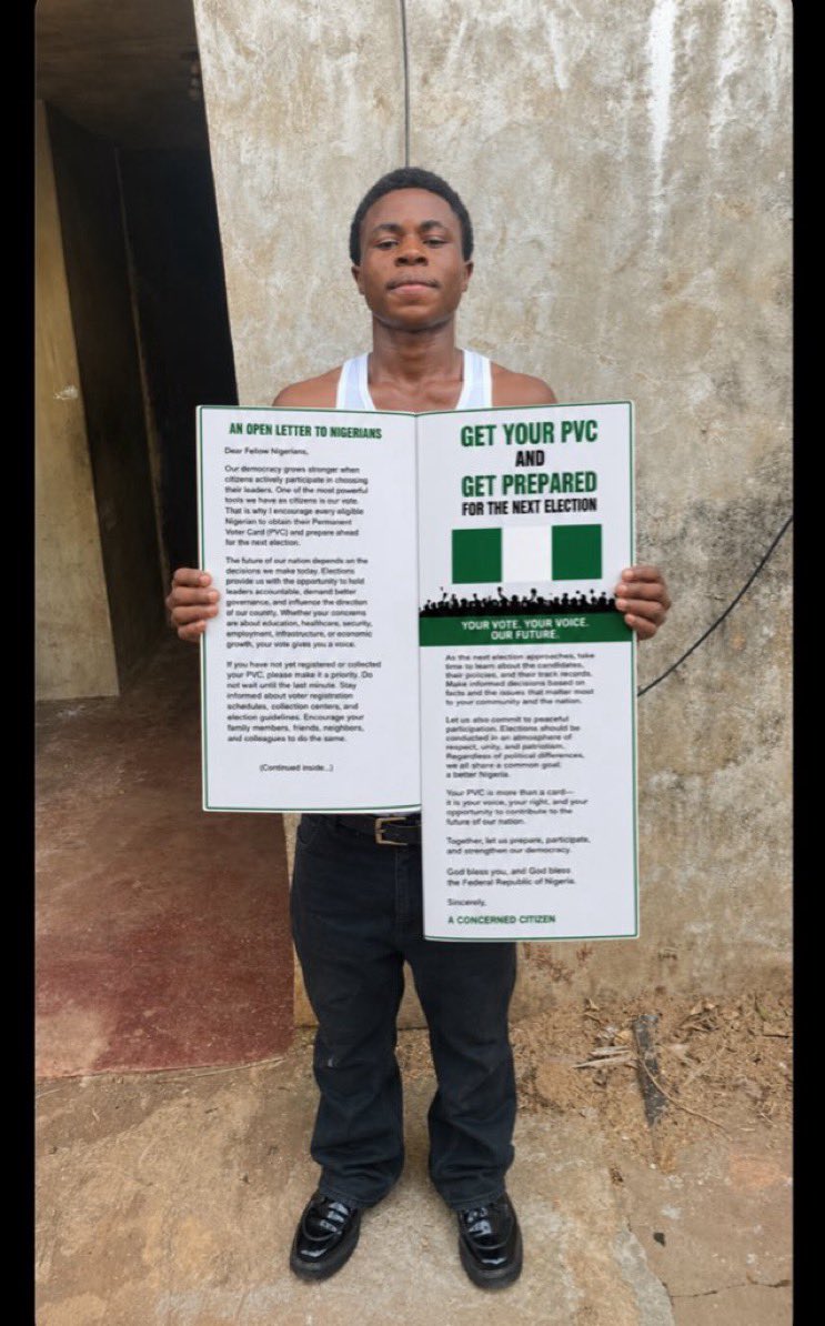 justkinsella's tweet photo. My PVC, My Voice, My Future. 🇳🇬

Every eligible Nigerian should get their PVC and be ready for the next election. Together, we can build the Nigeria we want through peaceful and informed participation.

 kindly repost !!!!!!!!!
#GetYourPVC #YourVoteCounts #Nigeri https://t.co/34o29jKNZM
