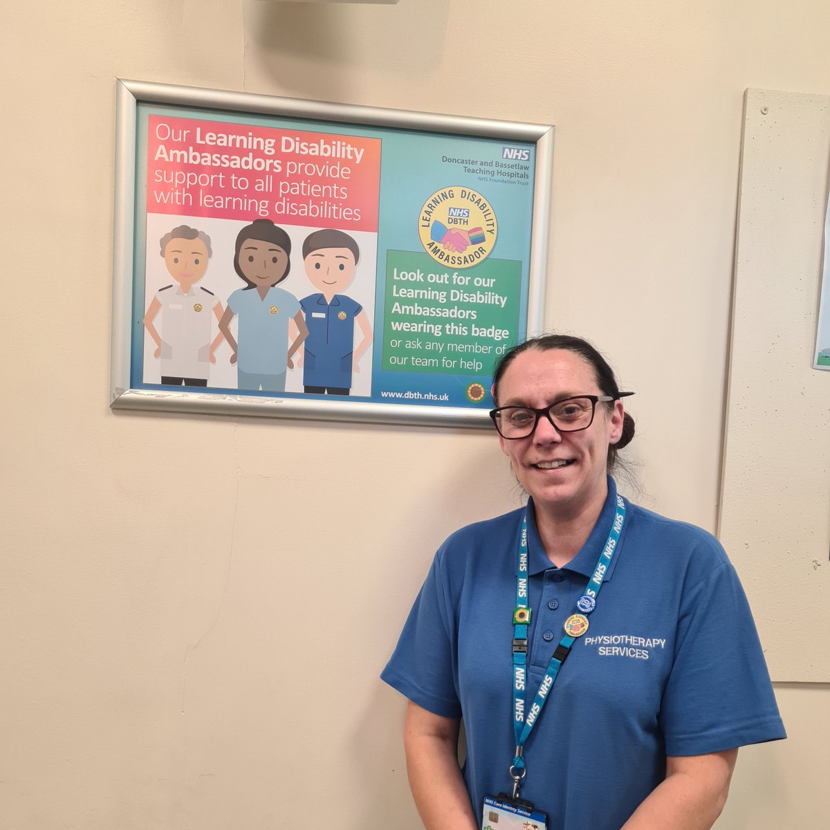 DBH_NHSFT's tweet photo. Meet Melissa, a Therapy Assistant Practitioner and Learning Disability (LD) Ambassador at DBTH 👋

Melissa has worked in Physiotherapy at Doncaster Royal Infirmary for 10 years and has been a Learning Disability Ambassador for the past five.

Speaking about her role, Melissa said: "It is really important to me that every appointment is accessible for all. Before appointments, I contact patients, their families or carers to see whether any reasonable adjustments are needed and make sure these are in place. I also support and chaperone patients and clinicians whenever needed."

#TeamDBTH #LearningDisabilityAwarenessWeek
