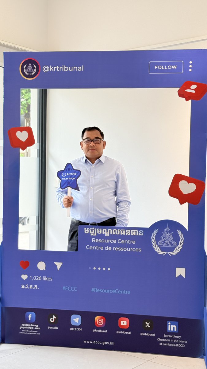 KRTribunal's tweet photo. 📸 Smiles, memories, and a celebration of history!
ECCC management, staff members, and members of the public are already joining the excitement by taking photos at our International Archives Week 2026 photo booth.
As we count down to this special event, we invite you to discover the vital role archives play in preserving truth, supporting justice, and safeguarding Cambodia’s history for future generations.
📅 8–12 June 2026
📍 ECCC Resource Centre
🎟 Free Admission
Stay tuned for more exciting activities and don't forget to register in advance to secure your place!
Register here: https://t.co/HseOhUAAKs
#IAW2026 #InternationalArchivesWeek #ECCC #ArchivesForEveryone #PreservingHistory #Cambodia