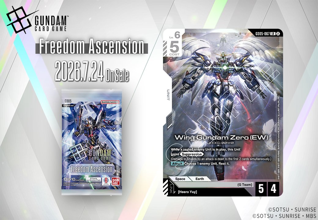 GUNDAM_GCG_ENG's tweet photo. [GD05 Booster Pack Card Showcase]

Introducing Wing Gundam Zero (EW)!

Included in the Freedom Ascension [GD05] booster pack which releases July 24!

▽Product Info
https://t.co/ZdsjNN1fWK

#GCG
#GundamCardGame
#GundamWing https://t.co/kNLyo0bgpo