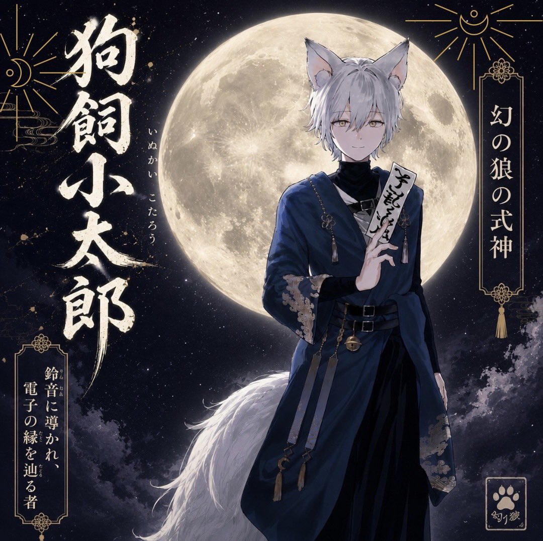 yoisuzu_kotaro's tweet photo. ボクは狗飼小太郎。
主を失い、長い時を眠っていた狼の式神です。

鈴の音に導かれ、この世界へ顕現しました。

17LIVEにて雑談や歌、ゲームを楽しみながら配信します。

また一つ、縁が結ばれますように。

顕現師：@raff_Cia 様
姿を授けてくださった恩人です。

導き手：@micolunap https://t.co/2o0utP0ocA