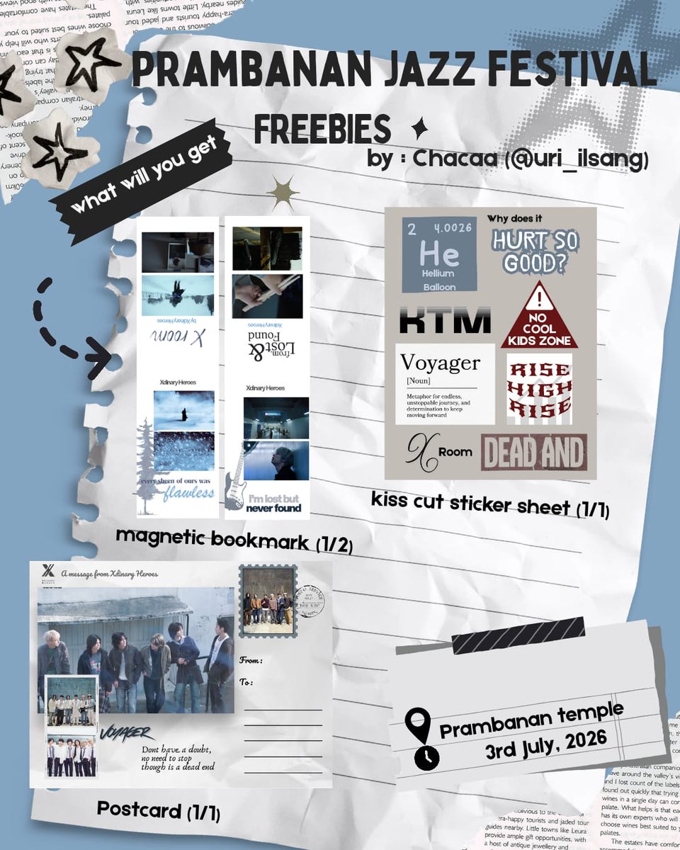 uri_ilsang's tweet photo. ☆☆ Prambanan Jazz Festival 2026 Day 1 Freebies by Chacaa☆☆

Place : Prambanan temple
Time : July 3rd, 2026 

Rules:
- Come and say Hi! 
- Show me your villains identity
- kindly tag @uri_ilsang (on ig or x) if you get one
- do not sell/throw, cheris them 🥰🥰
- Limited https://t.co/1I0aOgwCxh